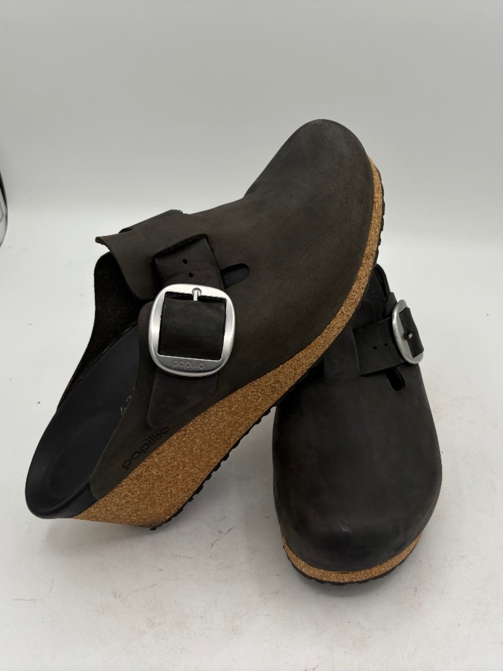 Birkenstock Papillio Fanny Big Buckle Black Oiled Leather Wedge Sz - Picture 3 of 15